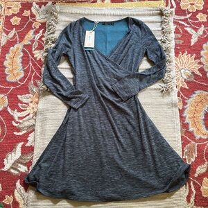 Prana Nadia dress long sleeve deep balsam blue hemp blend wrap w/ tags women’s S